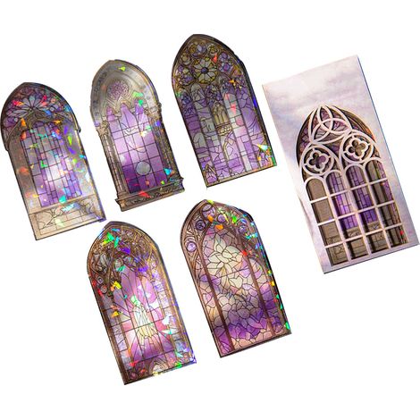 10 pièces autocollants cadres de fenêtres rétro en PET décoratifs scrapbook esthétiques fournitures scrapbooking pour albums planners embellissement DIY violet 60x120 mm (1/5)