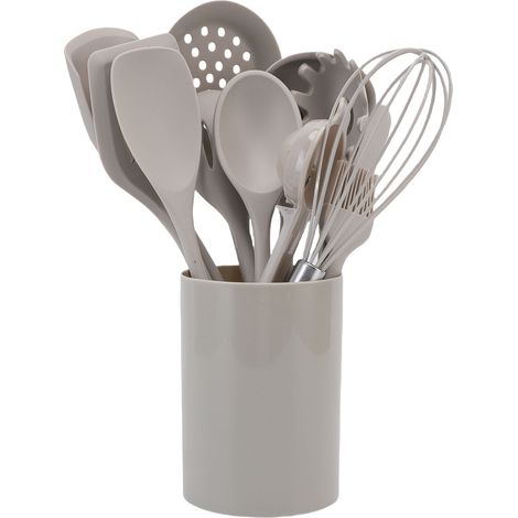 Ensemble d'ustensiles de cuisine en silicone résistant à la chaleur et anti-brûlure : spatule, cuillère, fouet et accessoires avec support de cuisson. (1/5)