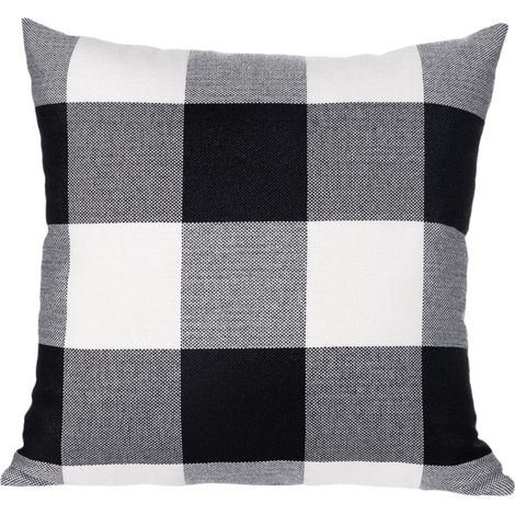 Lot de 2 housses de coussin en lin, motif treillis, décoratives, 45x45 cm, pour chambre, lit, voiture. (1/4)