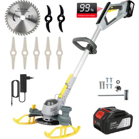 Tondeuse à gazon électrique sans fil 2 en 1, Coupe-bordures/Débroussailleuse à roue, Outil de jardin pour tondre la pelouse, écran LCD, 1 batterie (1/5)