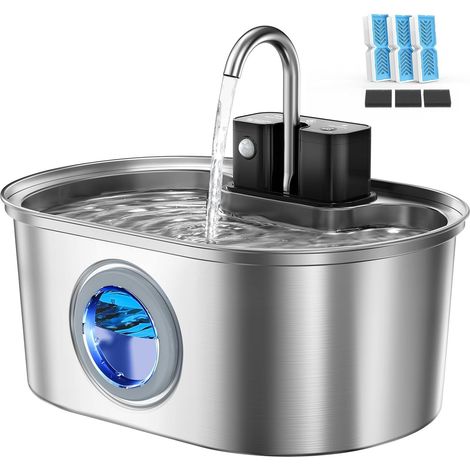 Fontaine à Eau sans Fil pour Chat en INOX – Distributeur Automatique à Piles avec capteur, Pompe silencieuse, Filtration Multiple, avec 3 filtres de Rechange, pour intérieur (1/5)