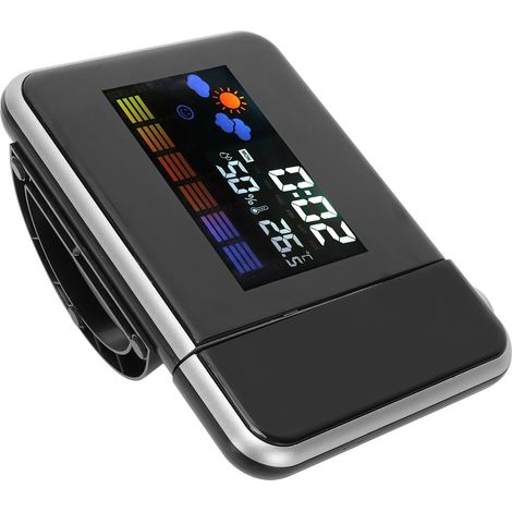 Horloge Murale LED avec Projection Météo, Thermomètre, Hygromètre et Calendrier Perpétuel - Noir (1/5)