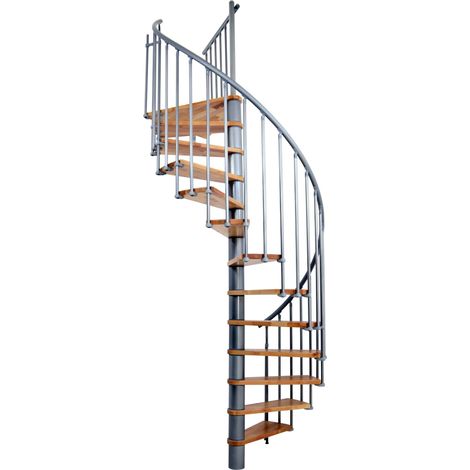 Minka Spindeltreppe Berlin in silber mit Buchenstufen bis 309cm Geschosshöhe Ø140cm (1/5)
