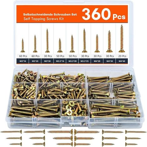 Surtido de 360 tornillos para placas de yeso (dorados) (1/4)