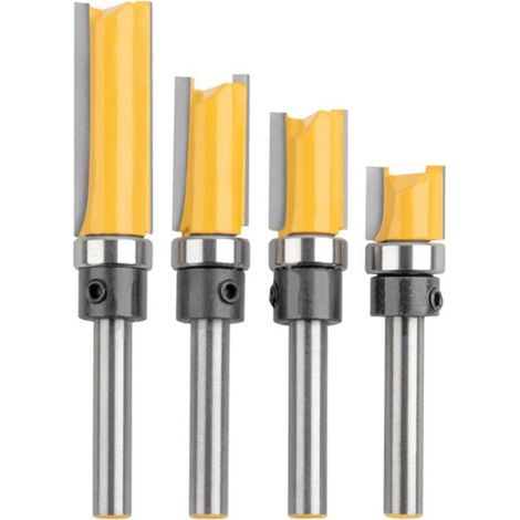 Ensemble de bits de routeur de modèle de motif de finitionde garniture affleurante à queue de 6.2 mm Fraise à bois, paquet de 4 (1/5)