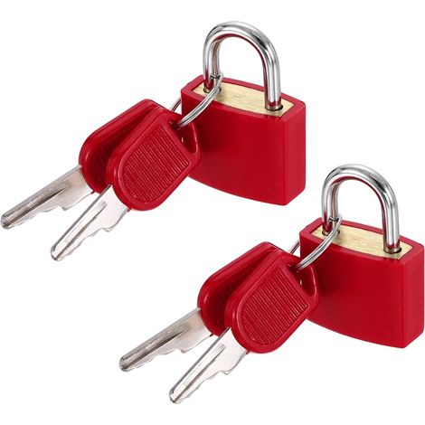 Lot de 2 petits cadenas de 1,9 cm avec clés de 3,3 cm de long, recouverts d'ABS en laiton massif, antirouille et étanche, pour sac à dos, casier, armoire, boîtes, rouge (1/5)