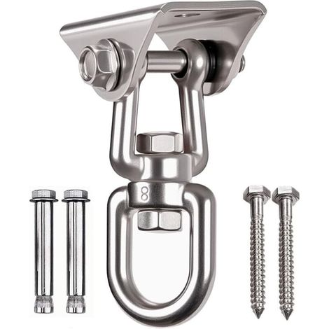 Cintre rotatif robuste à 360°, crochet de suspension en acier inoxydable pour plafond, kit de suspension pour balançoire de porche en bois, support pour hamac, chaise de yoga avec corde et sac de frap (1/4)