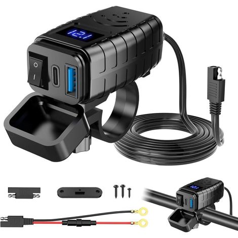 Prise USB protégé pour moto avec interrupteur marche/arrêt et câble de charge rapide de type C Multi (1/5)