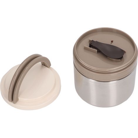 Tragbare runde isolierte Porridge-Box aus Edelstahl 304, Behälter für warme Mahlzeiten, mit Löffel, ideal für Studenten (0,8 l, Stahlfarbe). (1/5)
