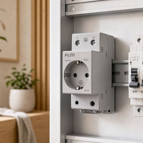 Prise Électrique Modulaire 2P+T 16A sur Rail DIN - Grise, Conforme NF C 61314, Installation Facile dans Coffret Électrique, Bornes à Vis pour Câbles Souples ou Rigides, 230V, Sécurité et Fiabilité (1/5)