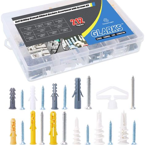 220 pcs Phillips à tête plate Vis auto-taraudeuses et nervuré ancres Assortiment de vis kit Anchor Kit (1/5)