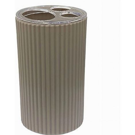 Cleafe - Porta Spazzolini Bicchiere Accessorio Per Arredo Bagno Beige Rigato 3 Fori 79166 - (1/4)