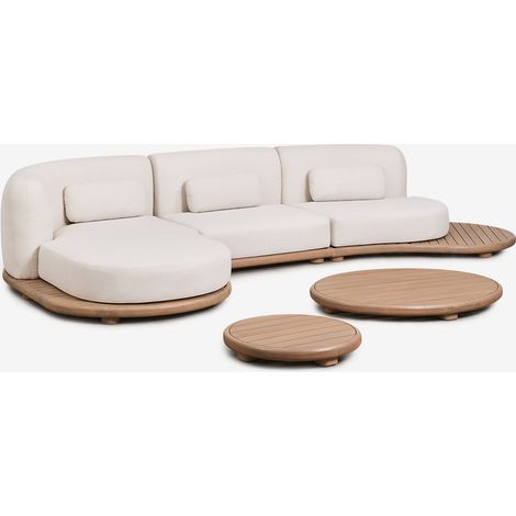 Set da giardino con divano modulare chaise longue sinistro a 3 pezzi e 2 tavolini in legno di acacia Gerard SKLUM             (1/5)