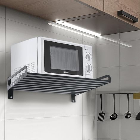 Wand Microwave Oven Rack Schwarz Aluminum Mikrowelle Halterung Wandregal Halter Rack Microwellen Küchen,50  39.5cm, Bohren