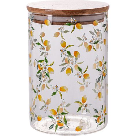 Bardusch-Boîte de rangement multifonctionnelle en verre hermétique avec couvercle en bambou pour thé, café, herbes, sucre, épices - Citron - Lot de 3//. (1/5)