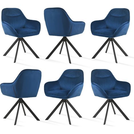 Goeurvant Chaise pivotante à 360° avec assise moelleuse, dossier courbé et accoudoirs ergonomiques, confort élégant pour toutes les pièces - Lot de 6 - Bleu
