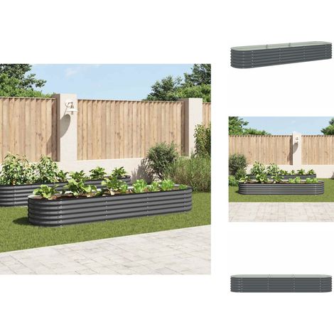 Garten-Hochbeet 320x80x44 cm Verzinkter Stahl Grau - Gartenhochbeet - Stahlteich - Balkonbepflanzung - Pflanzenbehälter - Grünpflanze (1/5)
