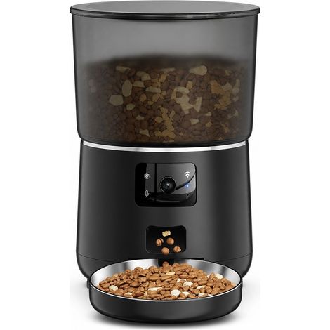Distributeur automatique de nourriture pour animaux avec caméra HD 2MP et double bol en acier inoxydable 304 capacité 4,5L contrôle via application Tuya alimentation double batterie secteur pour Maiso (1/5)