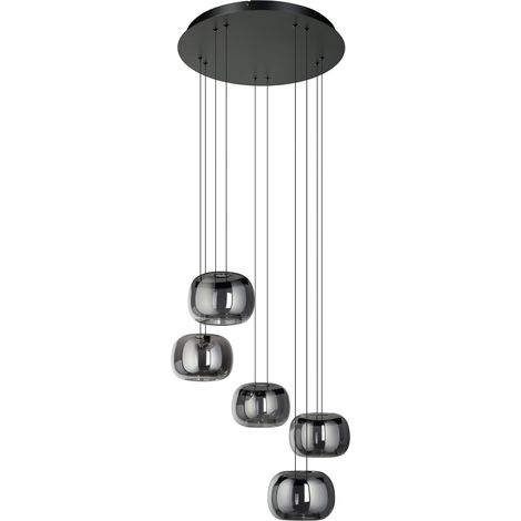 Lampadario Contemporaneo Hortunas Acciaio Nero Trasparente 5 Luci Led 5,8W Ip20