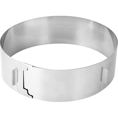 1 Cercle à pâtisserie, Acier inoxydable, Réglable 15-30 cm, Bord haut 7,5 cm, Pour gâteaux froids