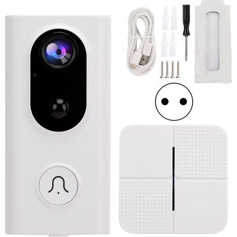 Sonnette vidéo WiFi 3MP, interphone de porte avec détecteur PIR, audio bidirectionnel, vision nocturne infrarouge, sécurité domestique, prise UE 100-240V. (1/5)