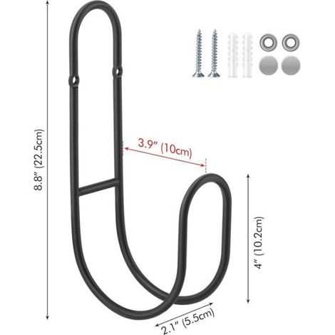 Système de suspension pour tuyau d'arrosage - Fixation murale pour un rangement soigné - Cadre en acier inoxydable - Noir (1/4)