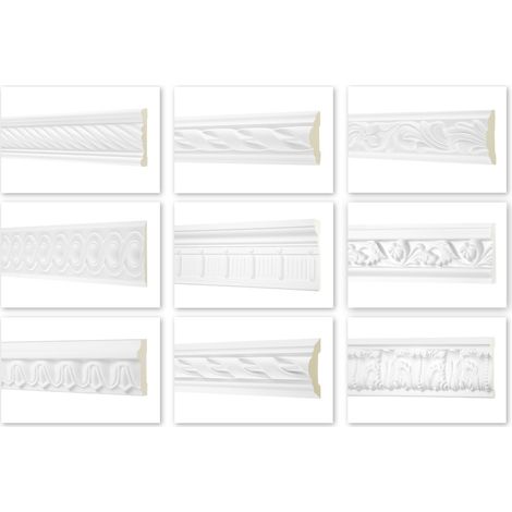 Profil plat de 2 m série 1 - Moulure en stuc PU à motifs, résistant aux chocs - Perfect AC: AC205 - 130x23mm