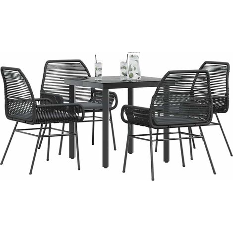 vidaXL Juego de comedor jardín 5 piezas cojines ratán sintético negro (1/5)