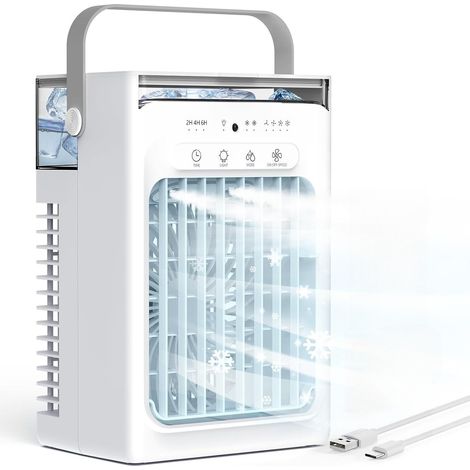 Portable Air Conditioner, 3-in-1 Mini AC Unit, 4 Speeds, 2 Mist Modes, 1000ML Tank, Timer, LED Lights, USB Cooling Fan-White (1/5)
