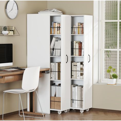 Libreria estensibile 51.5x41x158 cm, con ruote, moduli reversibili sinistra destra, 8 ripiani in MDF bianco (1/5)