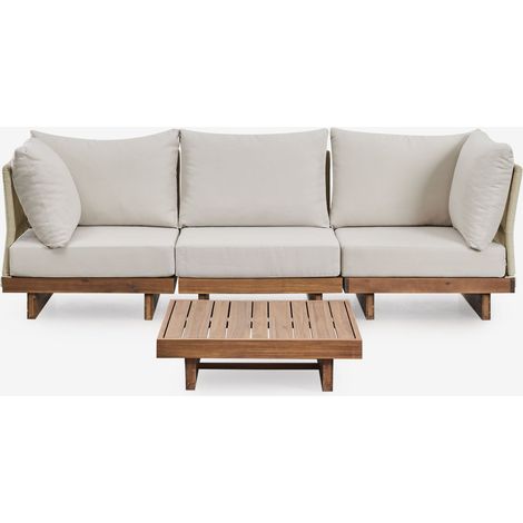 Conjunto de jardín con sofá modular de 3 piezas con 2 sillones esquineros y mesa de centro en madera de acacia Dailin SKLUM              (1/5)