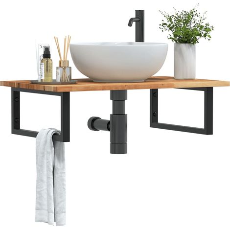 Waschbeckenregal Wandmontage Stahl und Akazienholz