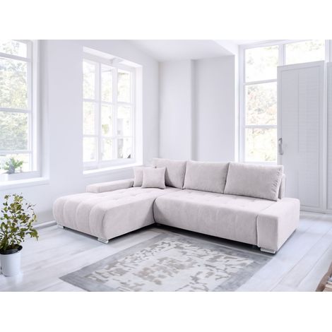 Ecksofa Sofa mit Schlaffunktion VOGAR Stoff Poso Altweiß Ottomane Links (1/5)