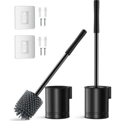 Brosse Toilettes WC Silicone et Acier Inoxydable: Noir Mat-2 Pack (1/5)