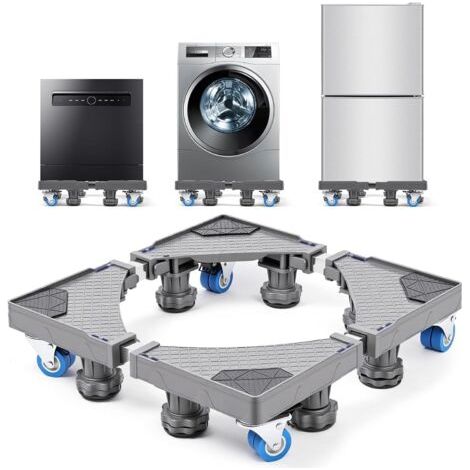 Support Machine à Laver 45–75cm 300KG Réglable Socle Lave-Linge et Réfrigérateur avec Roulettes Verrouillables, Pieds Antivibration, Rehausseur Électroménager Charge (1/5)