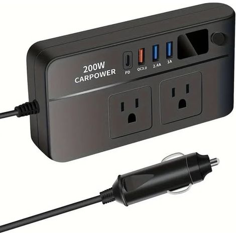 Station de recharge pour voiture 200 W, chargeur de voiture 12 V vers 220 V/110 V, convertisseur multifonctionnel pour voiture (1/4)