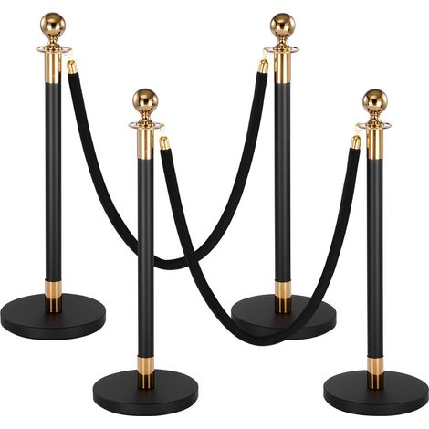 Poteau de Guidage 4PCs, Potelet Guide-file avec 2 Cordes en Velours Noir de 1,5 m, pour Contrôle de Foules Délimitation Séparation File d'Attente, Poteau de Balisage avec Base Creuse (1/5)