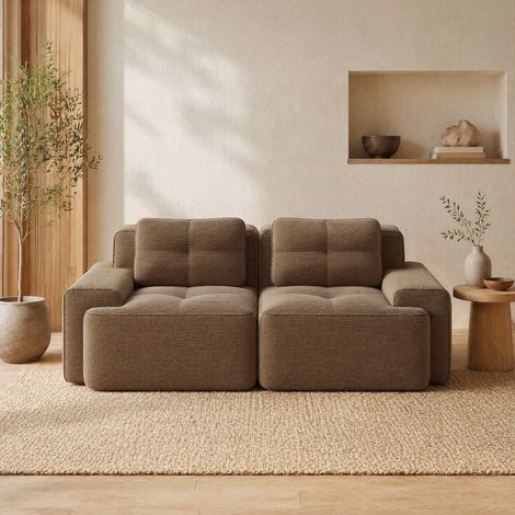 Sofá modular de 2 plazas en pana marrón, asiento profundo, sin montaje HAVRYA (1/5)