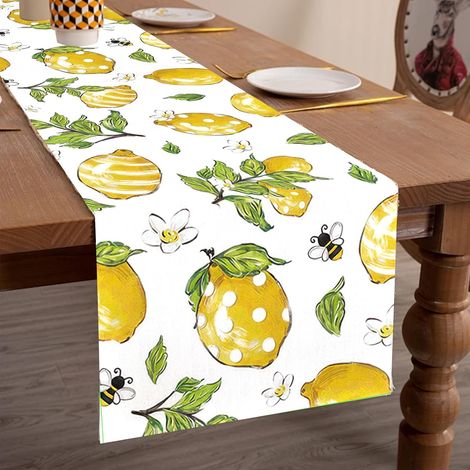 Chemin de Table 33 x 183 cm, Chemin de Table Lin Citron Jaune, Decoration Table pour D'été Saisonnier Printemps Cuisine Table à Manger Lavable Décoration Intérieure Vacances Fête (1/5)