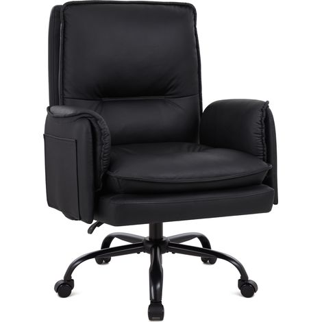 IWMH Office Chair, Ergonomic PU Leather Executive Chair, Height-Adjustable Swivel Chair with Armrests and Casters, Single Chair for Office, Living Room, Bedroom – Black (1/5)