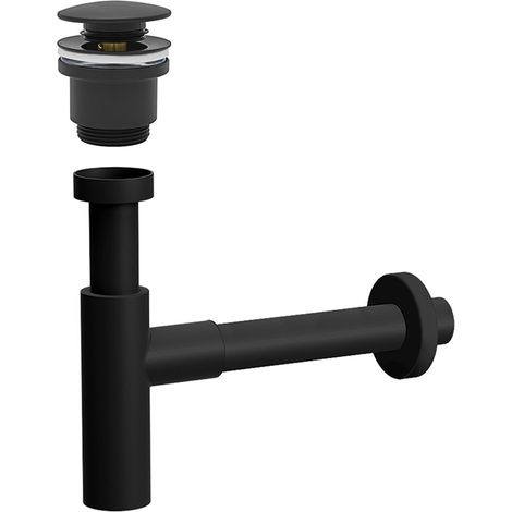 Sifone lavabo a canna tonda nero opaco completo di piletta click clack (1/5)