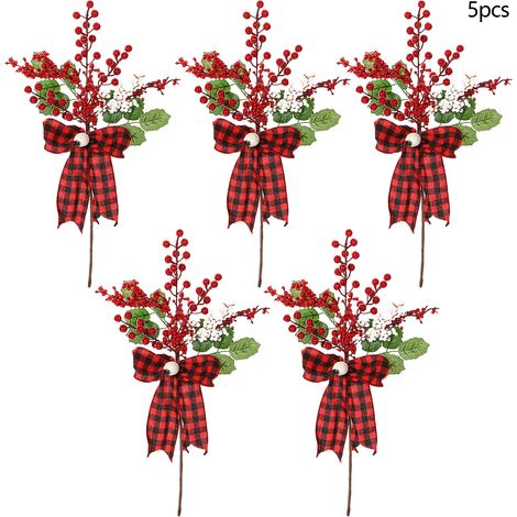 (Auf weniger als 35 cm biegen, Blätter einziehen) 5 künstliche Weihnachtszweige, Heimdekoration, künstliche rote Beeren, knotenförmige Zweige, Fensterdekoration, 60 cm Kiefernzweige (Knoten und gemisc (1/3)