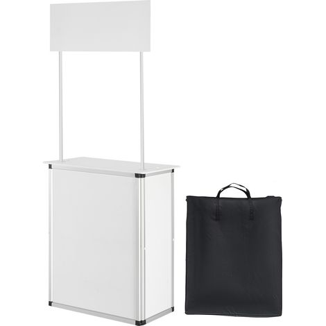 Mophorn Tragbarer Messepodesttisch, 30,91 x 14,96 x 71,46, faltbarer Ausstellungstresen mit Wand, Stehtisch für den Einzelhandel, Pop-Up-Podest mit Lagerregal und Tragetasche