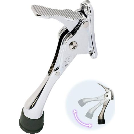 royaluxe -Butée de porte One Touch Kickdown, support de porte, butée de porte robuste, bas de porte, embouts en caoutchouc réglables en haut (Chrome 4 pouces x 1 paquet) (1/5)