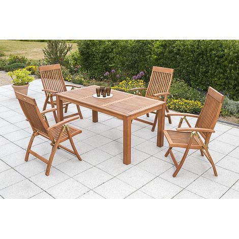 Comodoro Set 5tlg 4 Sessel Tisch 170x90cm Eukalyptus