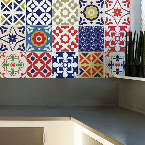Sticker Mural Carrelage adhésif Cuisine Salle de Bain - 15 STICKERS CARRELAGES AZULEJOS CACHI - 15stickers10x10cm (1/4)