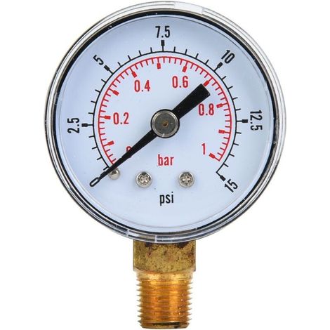 Manomètre mécanique 1/8" BSPT, raccord inférieur pour air, huile, eau (0-15 psi, 0-1 bar)