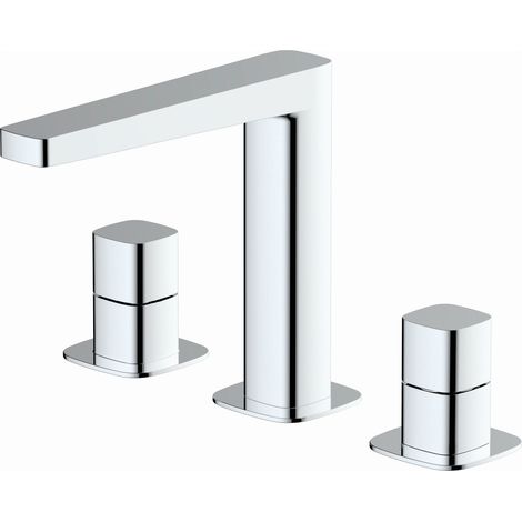 RAK Petit Square Chrome Deck Mounted 3 Tap Hole Basin Mixer Tap - RAKPES3011C (1/3)