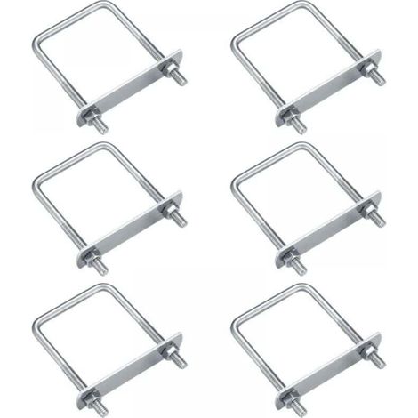 Lot de 6 boulons en U, boulons en U M6, boulons en U en acier inoxydable avec écrous, plaques et rondelles, boulons de serrage pour la fixation de tuyaux (angle droit 70x35mm) (1/2)