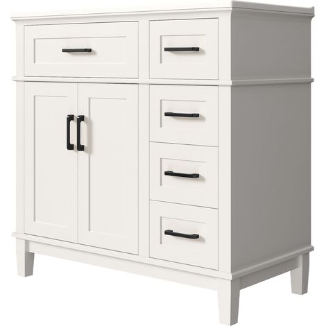 Meuble de salle de bains sur pied blanc laqué 90 x 46 x 87 cm, amortissement silencieux des tiroirs, poignée abattante, meuble à double porte, pieds en bois massif, poignée noire, lavabo en céramique 